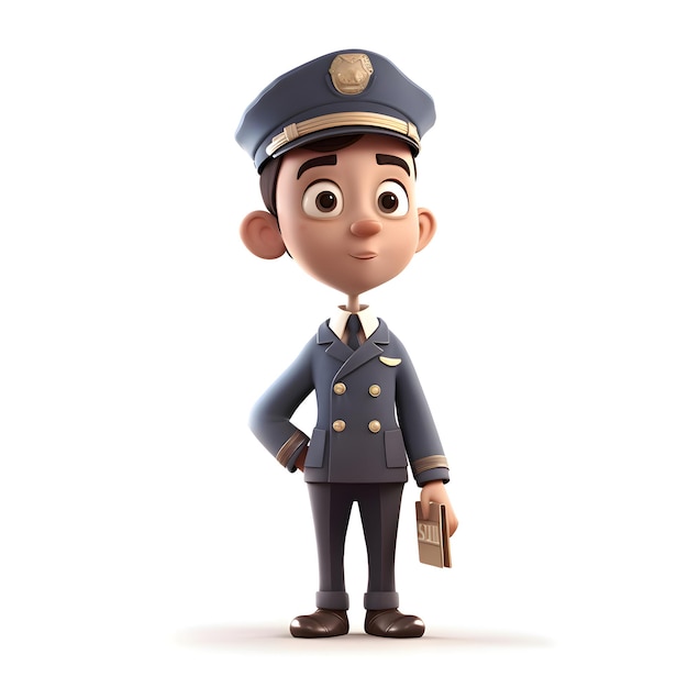 3D illustration of a cute police officer with a book in his hand