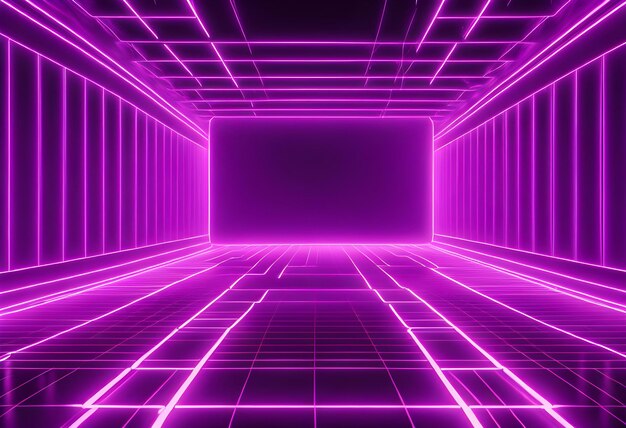 Photo 3d illustration of cyberpunk neon perspective grid