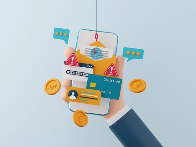 3d illustration of data phishing concept online scam malware and password phishing