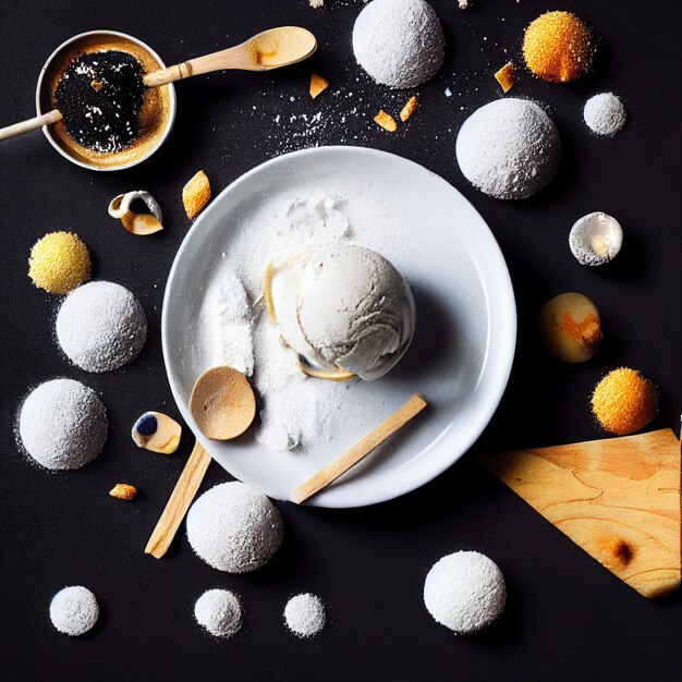 3d illustration delicious ice cream cone with sugar powder