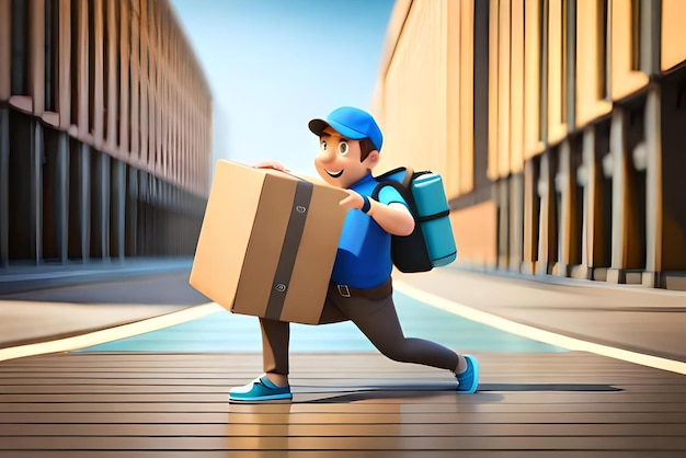 3d illustration Delivery man holding cardboard box delivery delivery services concept