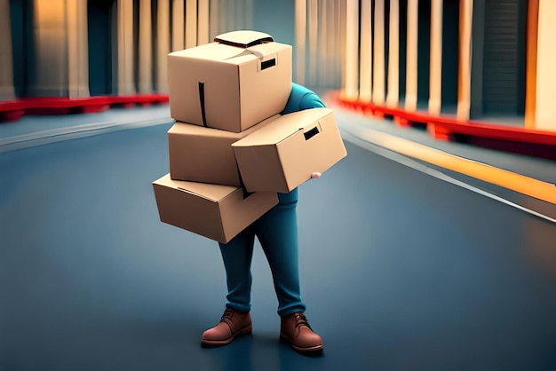 3d illustration Delivery man holding cardboard box delivery delivery services concept