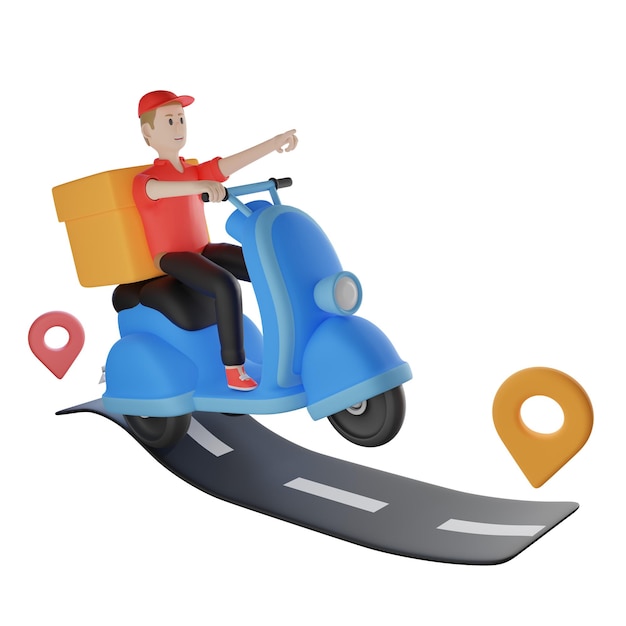 3D Illustration of Delivery man riding the scooter for work