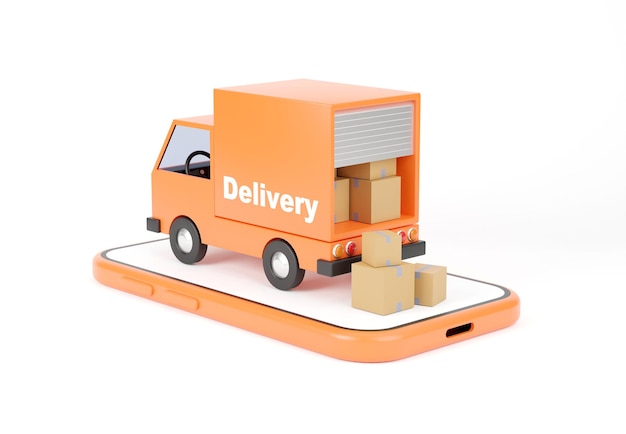 3D illustration, Delivery Truck Delivery service and transport logistics