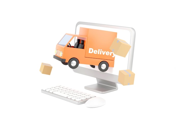 3D illustration, Delivery Truck Delivery service and transport logistics