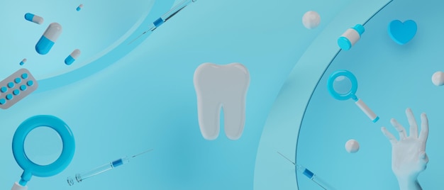 Photo 3d illustration for dentist tooth floating with medial health care for dental bussiness