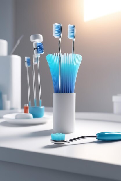 Photo 3d illustration of dentistry with toothbrush isolated with white paper background