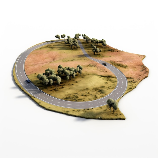 3d illustration desert road isolated in white background