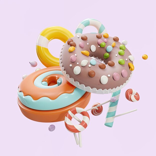 3D illustration design of colorful lollipops