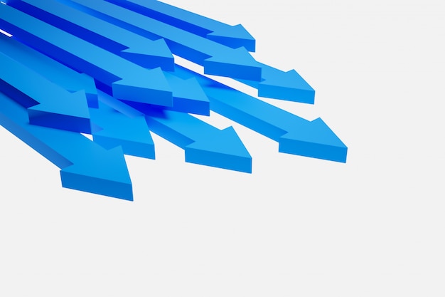 3D illustration of the different blue arrows icons. Arrows showing forward movement.