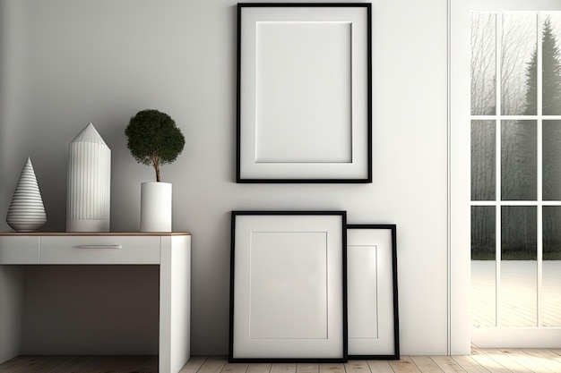 3d illustration of different frames inside house