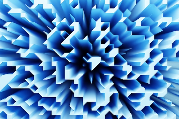 Illustrazione 3d di diverse righe di forme blu