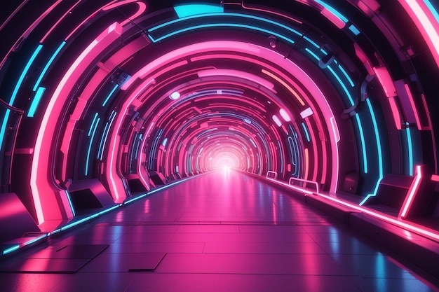 3d illustration of distorted neon tunnel