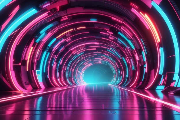 3d illustration of distorted neon tunnel