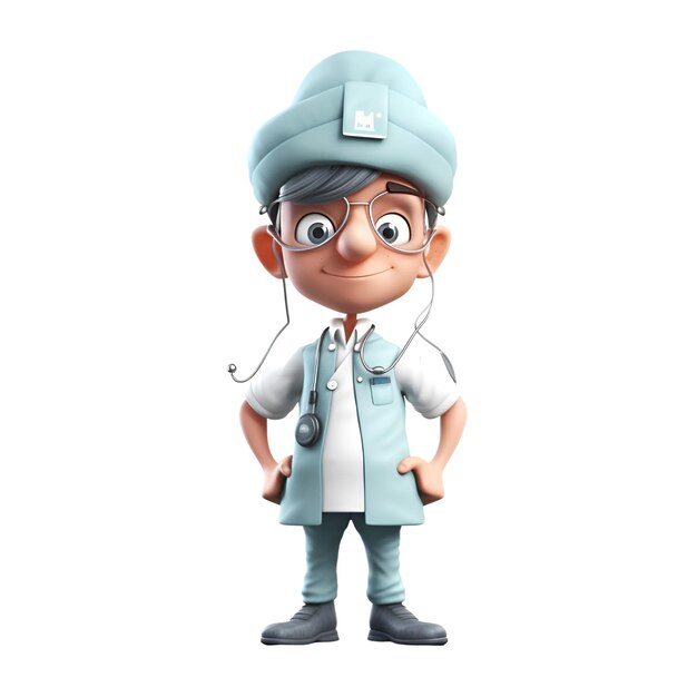 Foto illustrazione 3d di un medico con uno stetoscopio su sfondo bianco