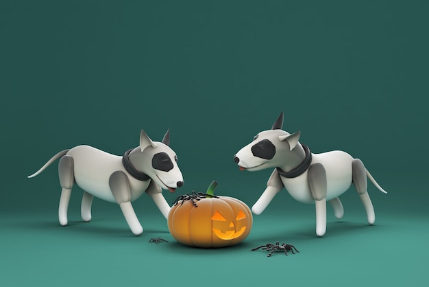 3D иллюстрации собаки, играющей в тыкву