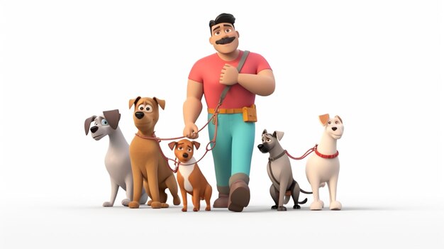 3D illustration Dog sitter job outdoor male character