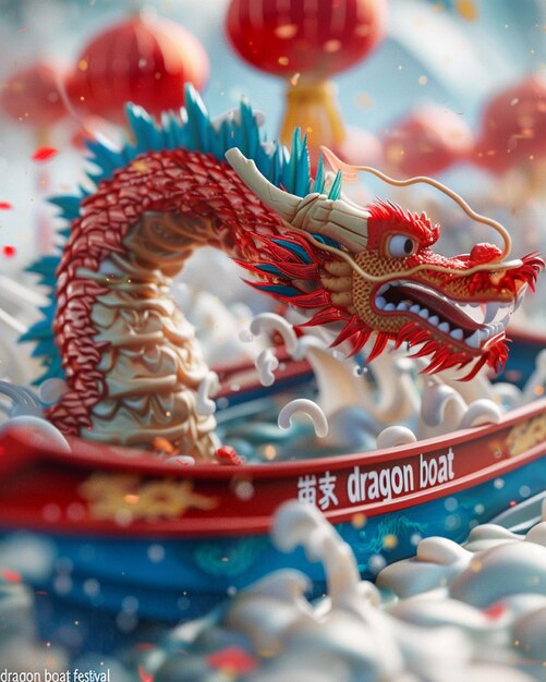 3d illustration dragon on boat dragon boat festival