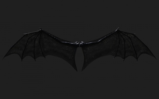 3d Illustration Dragon Wing, Devil Wings, Demon Wing Plumage Isolated on Black   with Clipping Path.