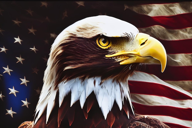 3d illustration of eagle and American flag 4th of July independence