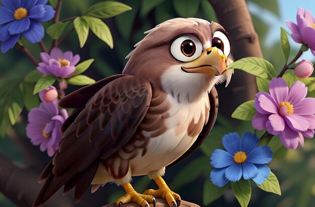 3d illustration of an eagle perched on a tree branch ai generative