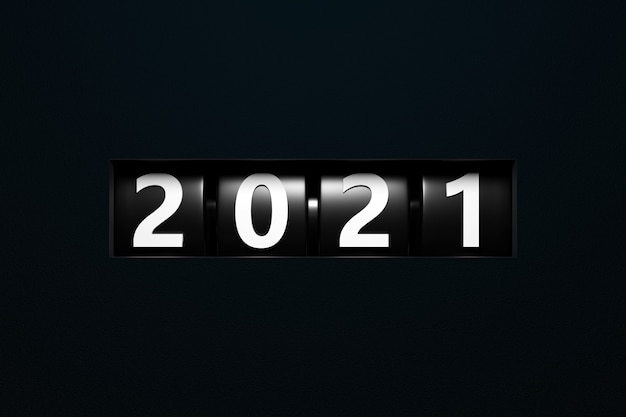 Photo 3d illustration early 2021 sign or symbol, black rectangular shape. illustration of the symbol of the new year.