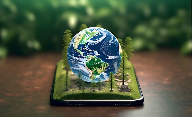 3d illustration of earth globe on smartphone device