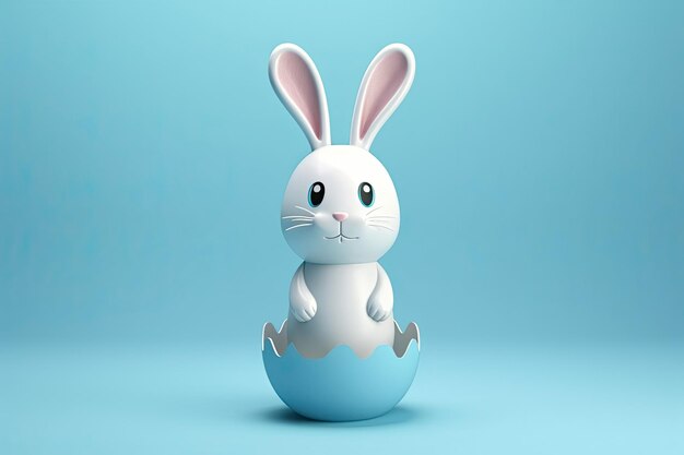 3D illustration of Easter Bunny on blue background Generative AI