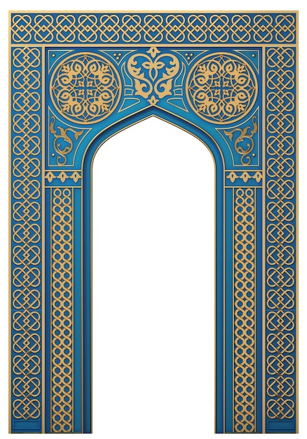 Фото 3d иллюстрация восточная арка мозаики резная архитектура и классические колонны индийский стиль декоративная архитектурная рамка