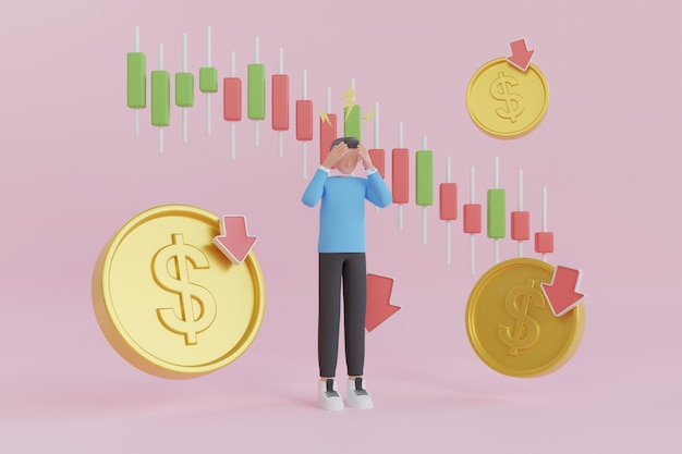 3D Illustration of Economic Recession. 3D Illustration of World Crisis. Stock markets down chart.