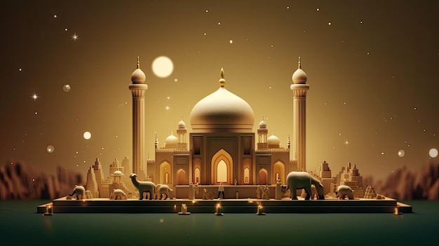 Eid Al Adha 인사말 포스터 AI 생성의 3D 일러스트