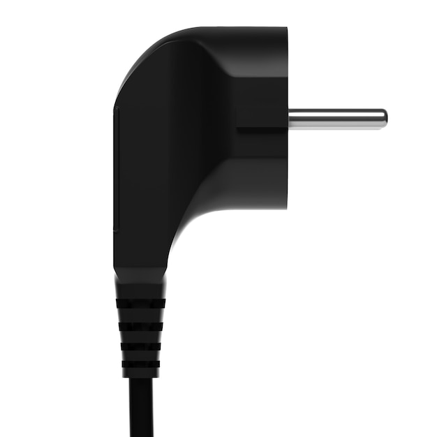 3d illustration of an electrical plug with a wire isolated on a white background Closeup in profile