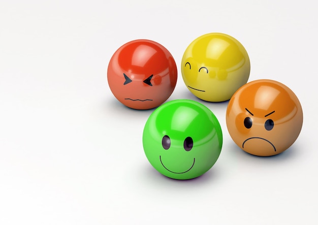 Photo 3d illustration of emoji with facial expressions of happiness sadness fear and anger