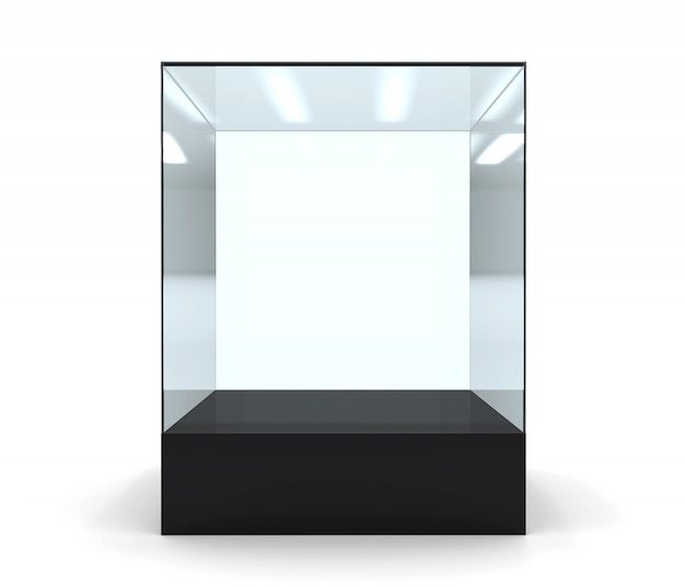 3D illustration of empty glass showcase in front