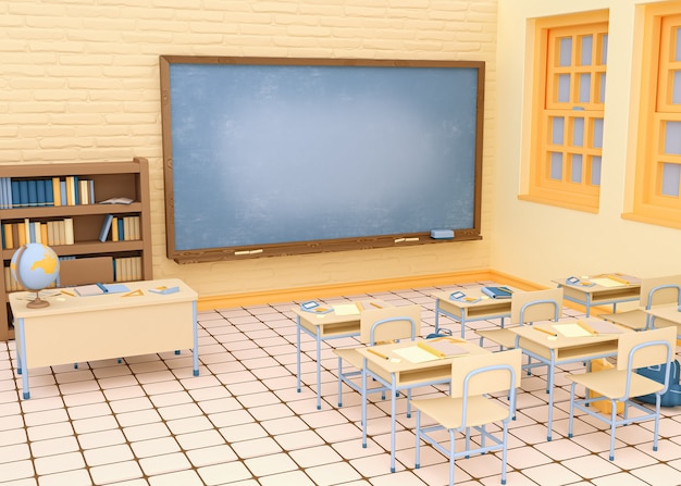 3D Illustration. Empty school classroom