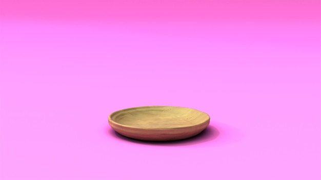 Foto illustrazione 3d piatto di legno vuoto su sfondo rosa