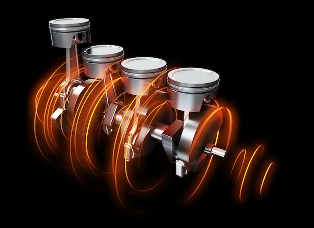 3d illustration of engine pitons with energy tracks