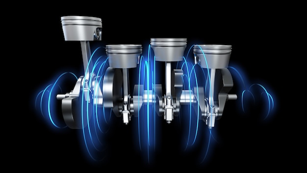 3d illustration of engine pitons with energy tracks