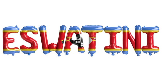 3d illustration of Eswatiniletter balloons with flags color isolated on white