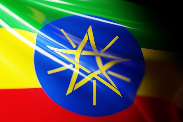 3D illustration of Ethiopia national developing flag. Country symbol.