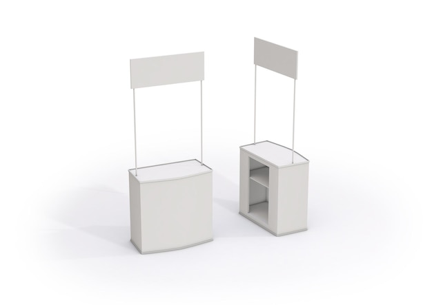 3D illustration of an exhibitor stand on white