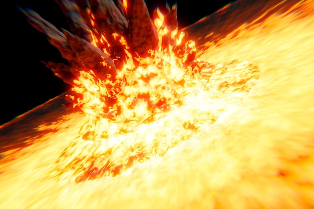 3D иллюстрация Взрыв и солнечные вспышки на поверхности солнца