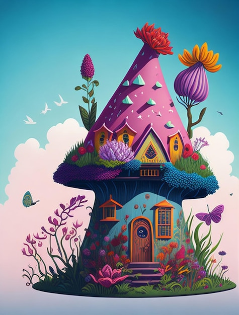 Photo 3d illustration of a fairytale house