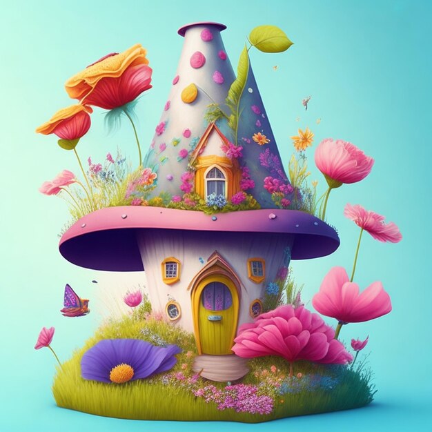 Photo 3d illustration of a fairytale house