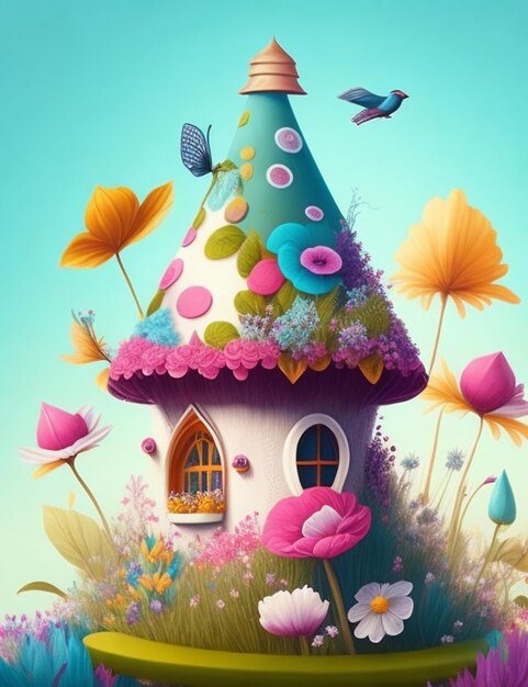 Photo 3d illustration of a fairytale house