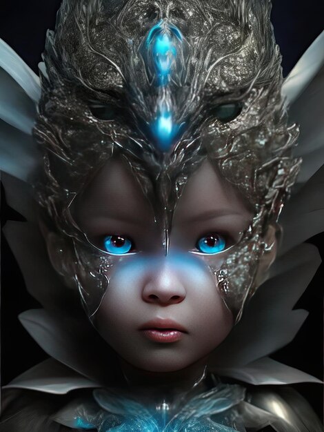 3D-иллюстрация фантастической женской фигуры с голубыми глазами