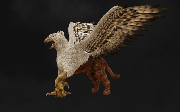 3d Illustration of a fantasy griffin isolated on black background with clipping path