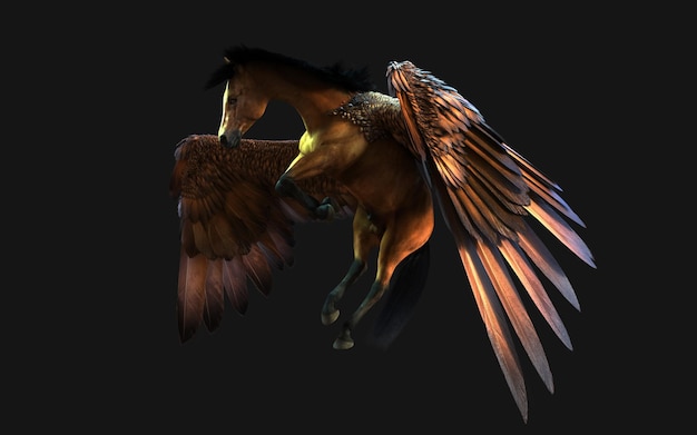 3D illustration of a fantasy horse isolated on black background with clipping path