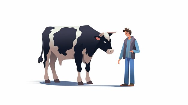 Photo 3d illustration farm life people woman man with cow