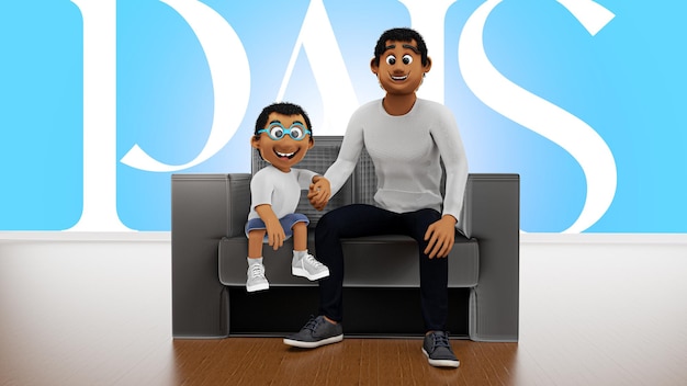 3d illustration of father and son for father's day